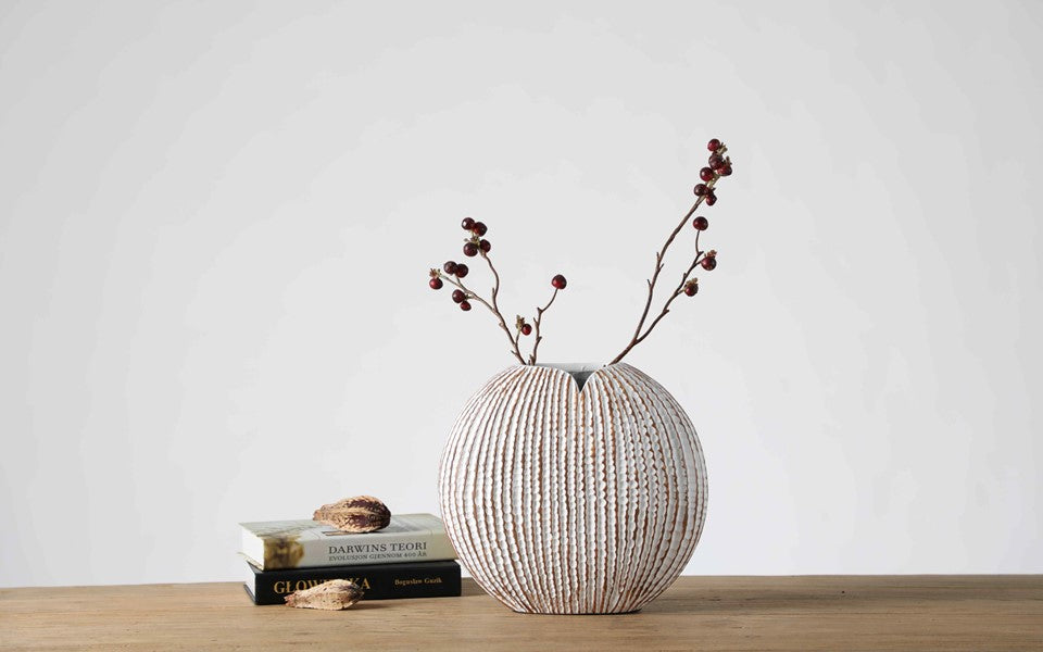 Coastal, organic Modern, and Rustic-inspired,Textured, Ribbed Surface, vase