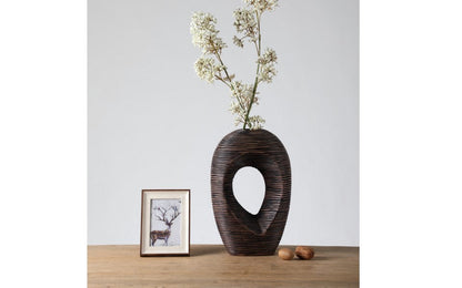 Modern sculptural, organic, and tribal-inspired,Abstract, Open-Circle Form, Vase