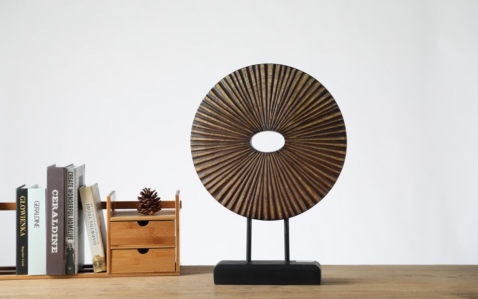Modern tribal, sculptural, and organic contemporary,Circular Disc Shape with Radiating Textur