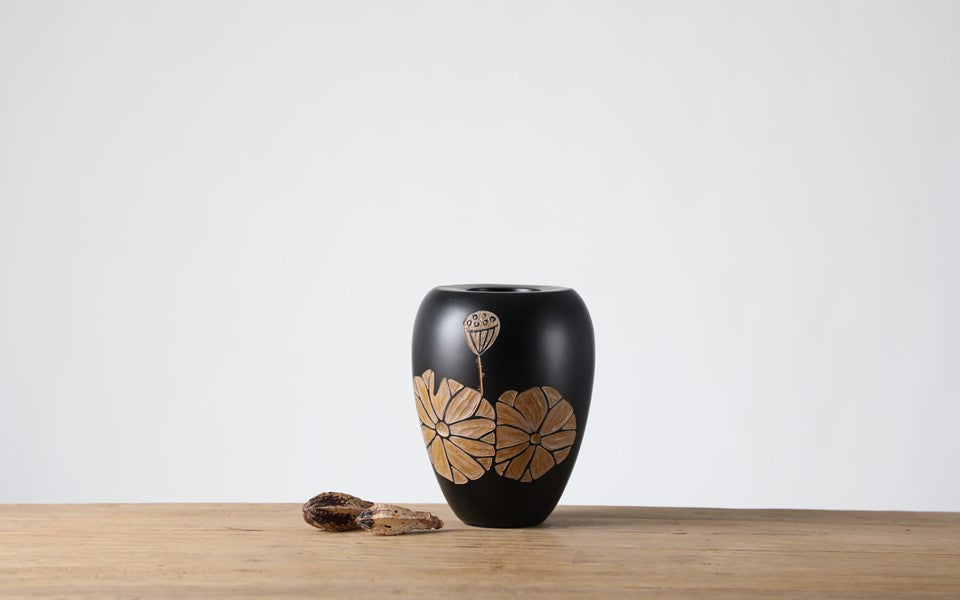 Modern Rustic, bohemian, and handcrafted artisanal,Matte Black Finish, vase