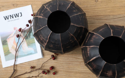 Rustic, tribal-inspired, and contemporary artisan,Organic, Rounded Shape with Vertical Grooves