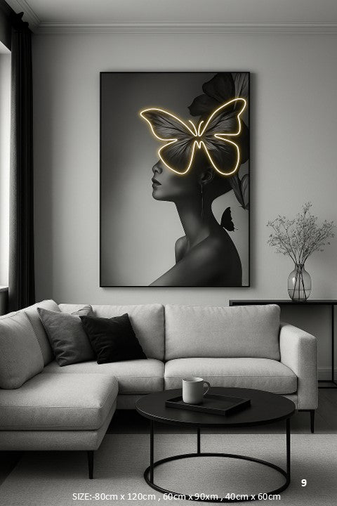 luminous wings-illuminated butterfly muse led wall frame