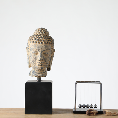 Handcrafted Buddha Head Bust Sculpture on Stand – Zen Meditation Home Décor Accent