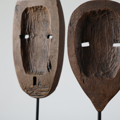 Handcrafted Tribal Face Mask Sculpture on Stand – Modern Ethnic Decorative Accent