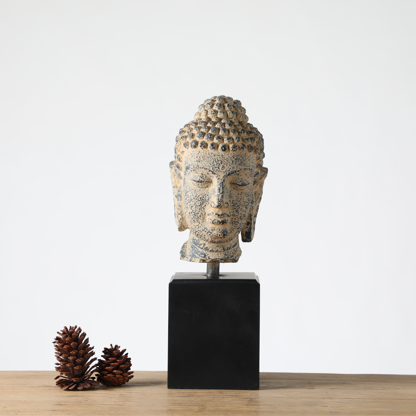Handcrafted Buddha Head Bust Sculpture on Stand – Zen Meditation Home Décor Accent