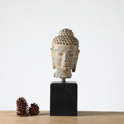 Handcrafted Buddha Head Bust Sculpture on Stand – Zen Meditation Home Décor Accent