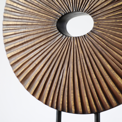 Modern Sunburst Wooden Sculpture on Stand – Decorative Tabletop Art Accent