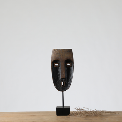 Handcrafted Tribal Face Mask Sculpture on Stand – Modern Ethnic Decorative Accent