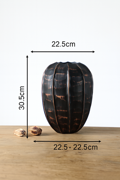 Rustic, tribal-inspired, and contemporary artisan,Organic, Rounded Shape with Vertical Grooves