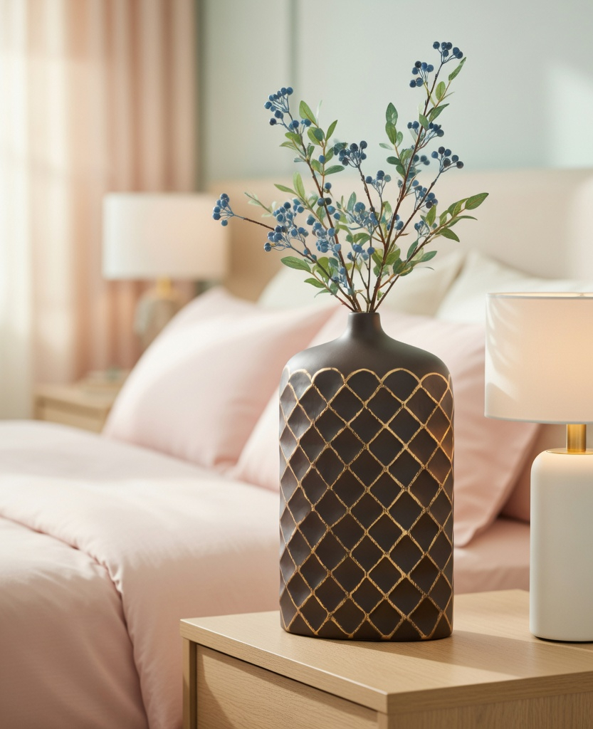 Modern tribal, Rustic, and contemporary artisan-inspired,Flat, Rectangular Form with a Slim Neck vase