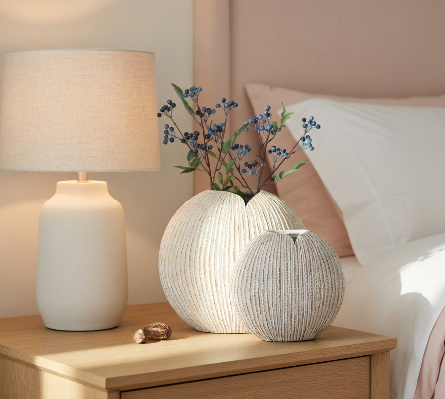 Coastal, organic Modern, and Rustic-inspired,Textured, Ribbed Surface, vase