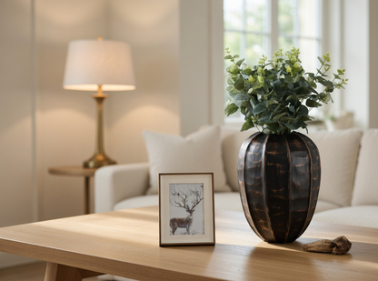 Rustic, tribal-inspired, and contemporary artisan,Organic, Rounded Shape with Vertical Grooves