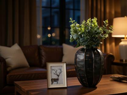 Rustic, tribal-inspired, and contemporary artisan,Organic, Rounded Shape with Vertical Grooves