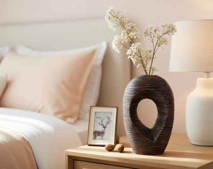 Modern sculptural, organic, and tribal-inspired,Abstract, Open-Circle Form, Vase