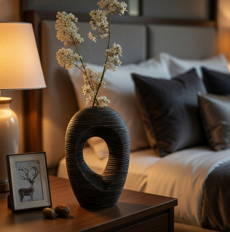 Modern sculptural, organic, and tribal-inspired,Abstract, Open-Circle Form, Vase