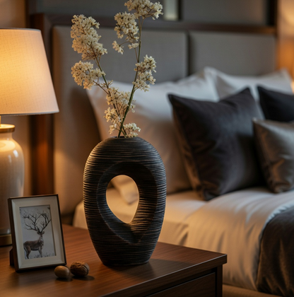 Modern sculptural, organic, and tribal-inspired,Abstract, Open-Circle Form, Vase