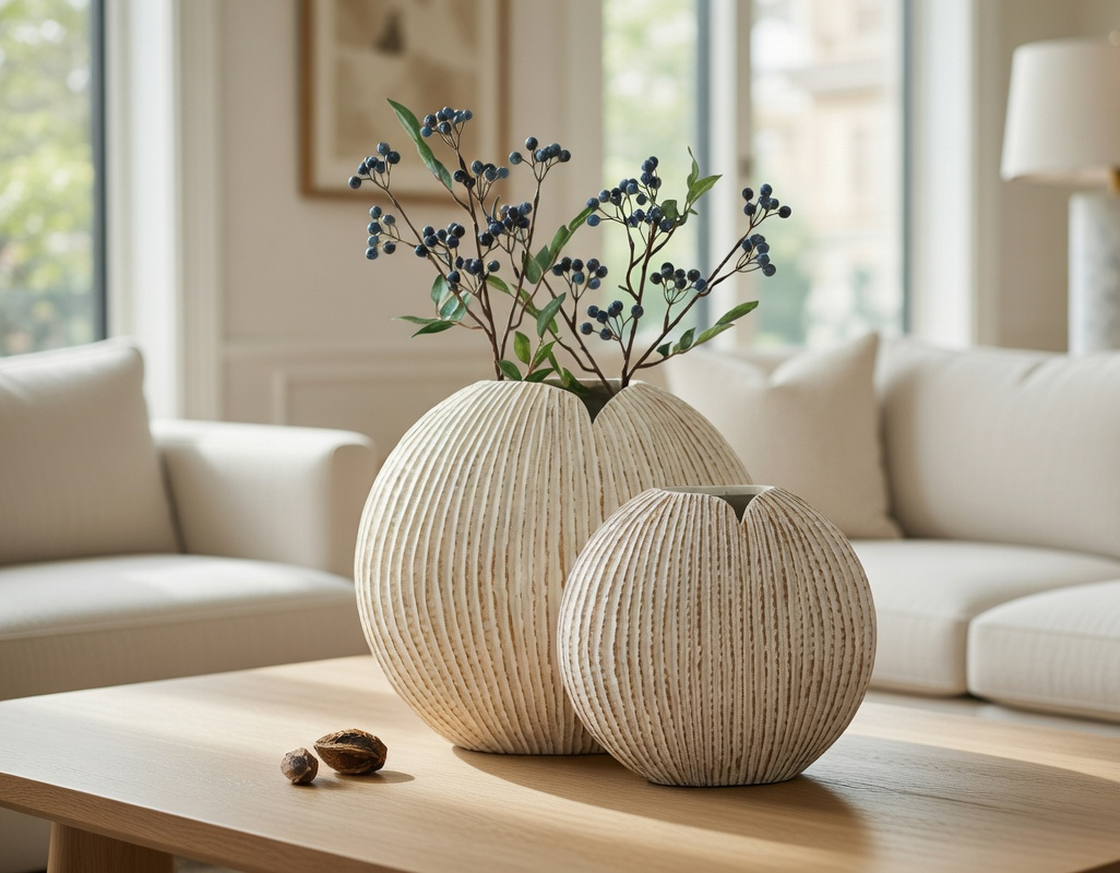 Coastal, organic Modern, and Rustic-inspired,Textured, Ribbed Surface, vase