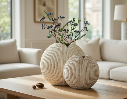 Coastal, organic Modern, and Rustic-inspired,Textured, Ribbed Surface, vase