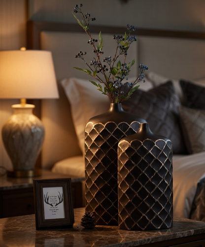 Modern tribal, Rustic, and contemporary artisan-inspired,Flat, Rectangular Form with a Slim Neck vase