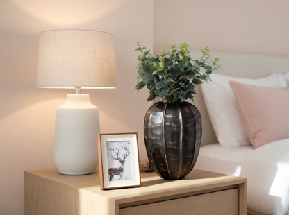 Rustic, tribal-inspired, and contemporary artisan,Organic, Rounded Shape with Vertical Grooves