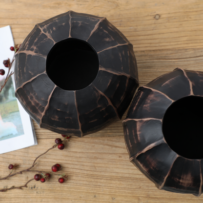 Rustic, tribal-inspired, and contemporary artisan,Organic, Rounded Shape with Vertical Grooves