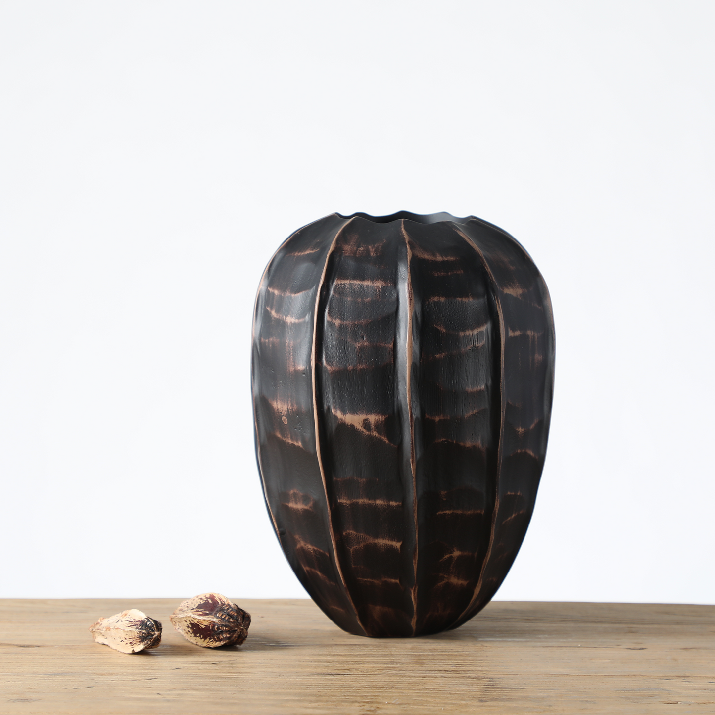 Rustic, tribal-inspired, and contemporary artisan,Organic, Rounded Shape with Vertical Grooves