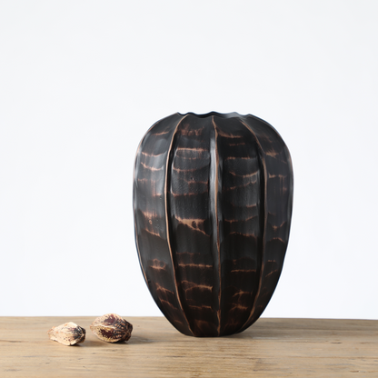 Rustic, tribal-inspired, and contemporary artisan,Organic, Rounded Shape with Vertical Grooves
