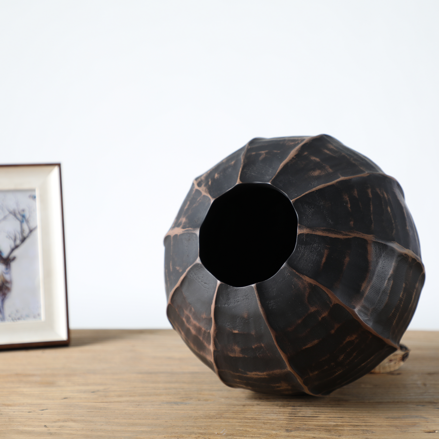 Rustic, tribal-inspired, and contemporary artisan,Organic, Rounded Shape with Vertical Grooves