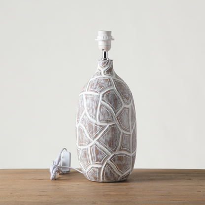 Rustic, organic, and bohemian-inspired design Textured, Carved Base, lamp