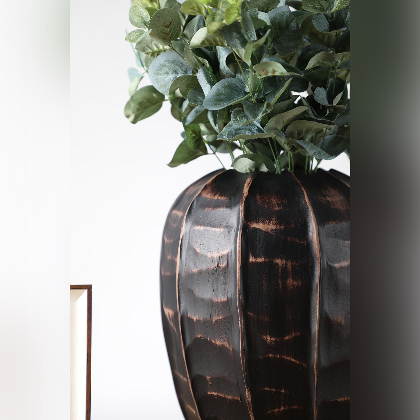 Rustic, tribal-inspired, and contemporary artisan,Organic, Rounded Shape with Vertical Grooves