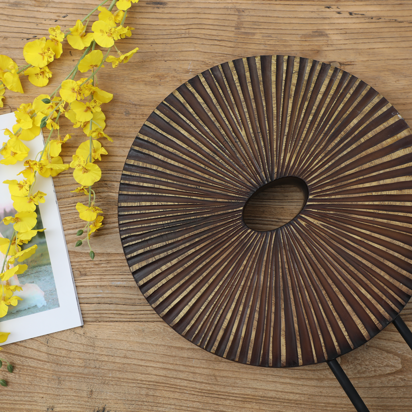 Modern tribal, sculptural, and organic contemporary,Circular Disc Shape with Radiating Textur