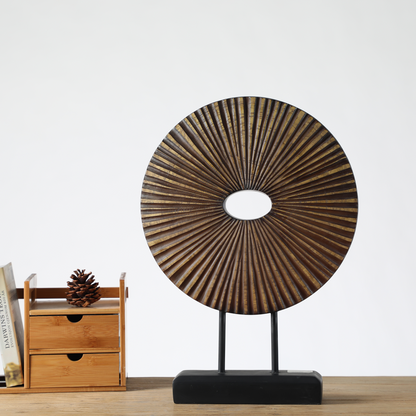 Modern tribal, sculptural, and organic contemporary,Circular Disc Shape with Radiating Textur