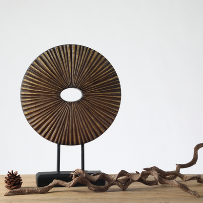 Modern tribal, sculptural, and organic contemporary,Circular Disc Shape with Radiating Textur