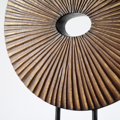 Modern tribal, sculptural, and organic contemporary,Circular Disc Shape with Radiating Textur