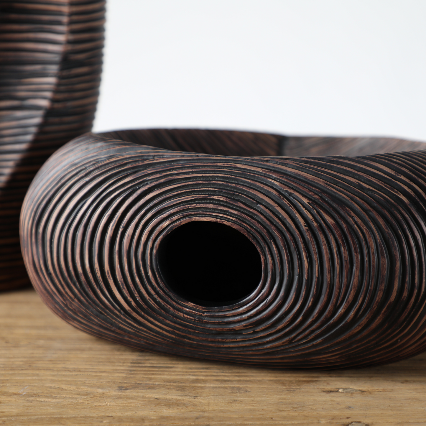 Modern sculptural, organic, and tribal-inspired,Abstract, Open-Circle Form, Vase