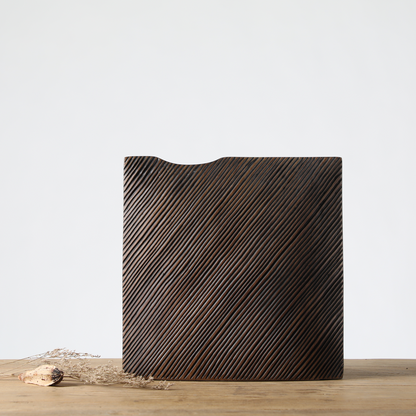 Modern minimalist, sculptural, and organic contemporary aesthetic,Rectangular Form with Soft Curve, Vase