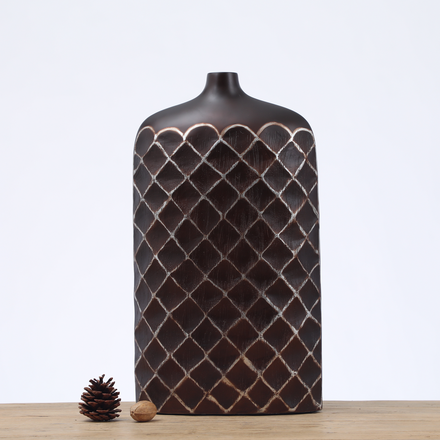 Modern tribal, Rustic, and contemporary artisan-inspired,Flat, Rectangular Form with a Slim Neck vase