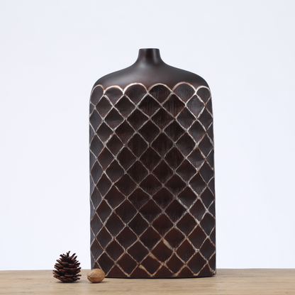 Modern tribal, Rustic, and contemporary artisan-inspired,Flat, Rectangular Form with a Slim Neck vase