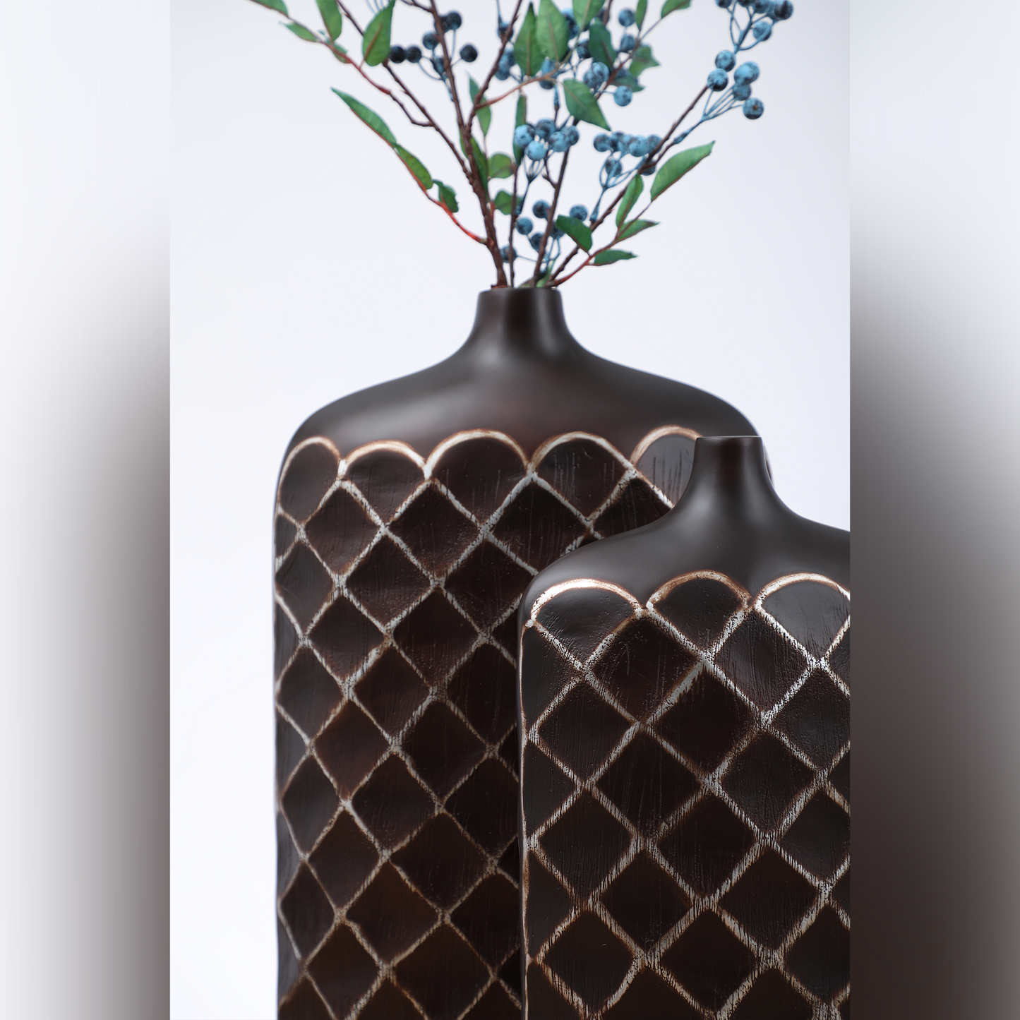 Modern tribal, Rustic, and contemporary artisan-inspired,Flat, Rectangular Form with a Slim Neck vase
