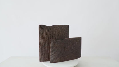 Modern minimalist, sculptural, and organic contemporary aesthetic,Rectangular Form with Soft Curve, Vase