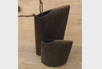 Modern minimalist, sculptural, and organic contemporary aesthetic,Rectangular Form with Soft Curve, Vase