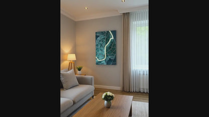 Modern contemporary, biophilic, and neon-futuristic,natural elements with digital aesthetics,