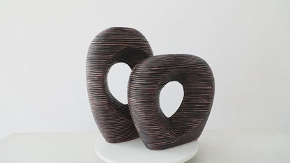 Modern sculptural, organic, and tribal-inspired,Abstract, Open-Circle Form, Vase
