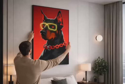cyber hound - glowing neon dobie boss led wall frame