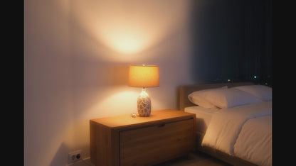 Rustic, organic, and bohemian-inspired design Textured, Carved Base, lamp