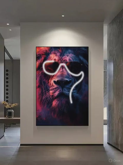 Led Lion wall frame with nature-Inspired abstraction two effects, On/Off. Be used not only for decoration, But also night light – The King of Cool