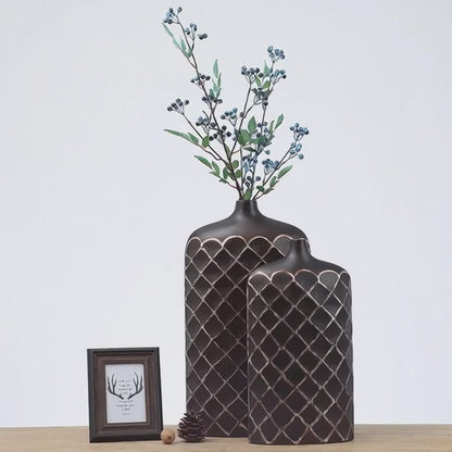 Modern tribal, Rustic, and contemporary artisan-inspired,Flat, Rectangular Form with a Slim Neck vase