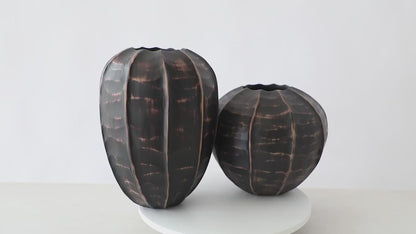 Rustic, tribal-inspired, and contemporary artisan,Organic, Rounded Shape with Vertical Grooves