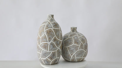 Rustic, organic, and bohemian-inspired design Textured, Carved Base, lamp