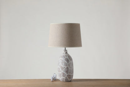Rustic, organic, and bohemian-inspired design Textured, Carved Base, lamp